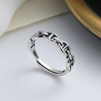 wholesale S925 Sterling Silver Retro Geometric Exquisite Pig Nose Ring, Minimalist and Versatile Trendy Fashion Index Finger Ring for Women-A066J/approx. 2g Opening adjustable