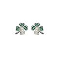 wholesale S925 Sterling Silver Pearl-Accented Green Clover Earrings for Women, Fresh and Versatile Pearl Checkerboard Earrings-0-4