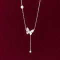 wholesale S925 Sterling Silver Full Diamond Butterfly Tassel Zircon Necklace Ins Style Fresh Women's Necklace Y00028-0-0