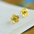 wholesale 925 silver with certificate filigree openwork Hetian jade earrings, new Chinese-style palace antique egg-faced jade ear studs earrings-0-3