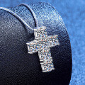 S925 Silver 3ct Cross Necklace with Moissanite, Chic Collarbone Chain-0-0