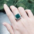 wholesale S925 Sterling Silver New Square Gemstone Ring Set with Natural Green Chrysoprase, Vintage Elegant Jewelry-0-4