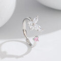 wholesale S925 Sterling Silver Niche Design Butterfly Ring for Women with Small Pink Diamond Heart, Temu's Popular Accessory-0-0
