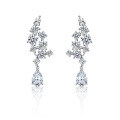 Sterling Silver Red Corundum Teardrop Earrings for Evening Banquet-0-5