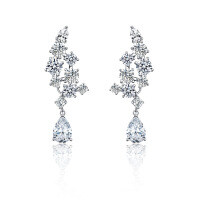 Sterling Silver Red Corundum Teardrop Earrings for Evening Banquet-White - ED040