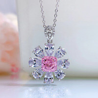 wholesale S925 Metal 4-carat Floral Necklace for Women, Noble and Luxurious with an Advanced Sense of Aloof Temperament, New by Zhuozhifan-Pink Diamond Necklace 925 Silver
