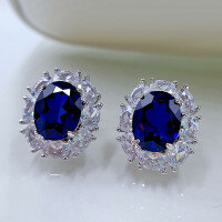wholesale 925 Sterling Silver Zhuo Zhifan New 7*9 Blue Sapphire Earrings, Minimalist and Elegant Jewelry for Dropshipping-Blue 925 Silver