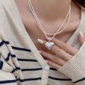 wholesale S925 Sterling Silver with Swarovski High-End Pearl Heart Double-Layer Necklace for Women, Korean Sweet and Cool Niche Long Pendant Necklace-0-0