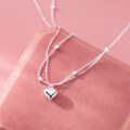 wholesale S925 Silver Fresh and Sweet Ins Style Niche Design Exquisite Double-layer Heart Square Necklace Y0218-0-1