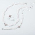 wholesale Metal material, European and American cross-border jewelry vintage imitation pearl multi-layer necklace heart-shaped natural rose quartz light luxury French necklace for women-0-3