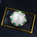 wholesale S925 Silver Metal, Mujing Jewelry European and American Style Shell Pearl Ring Set with Emerald, Goddess and Wealthy Lady Style Ring Band-0-3