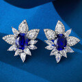 wholesale 925 Sterling Silver 2ct Blue Sapphire Oval Earrings Classic Light Luxury Versatile Cross-Border Style-0-0