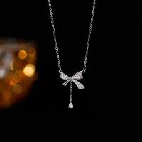 wholesale S925 Silver Bow Tassel Necklace for Women, Set with Zircon, Fairy-like Collarbone Chain, Gentle Necklace-Bow necklace (single labor fee, excluding silver price)  925 silver