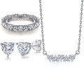 wholesale S925 Sterling Silver Women's Fashion Heart-Shaped Zirconia Full-Diamond Ring, Heart Earrings, and European-American Necklace Bestseller Set-0-0