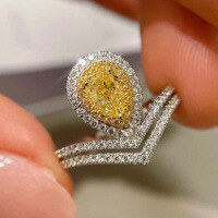 wholesale S925 Silver New 6*9 Teardrop Ring with High Carbon Diamond Powder and Yellow Diamond for Women,Ins Style-R434 Pink Diamond No. 6