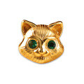 wholesale S925 silver gold-plated openwork cat head auspicious bead with green zirconia, handmade DIY jewelry accessory-0-4