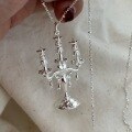 wholesale S925 Sterling Silver Star Candleholder Pendant Necklace, Small Artisan Design, Dreamy Fairy Tale Star and Moon Necklace for Sweaters-0-0