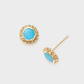wholesale Metal: S925 silver plated with 14K gold Dunli Jewelry minimalistretro geometric circular turquoise ear studs-0-5