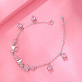wholesale S925 Sterling Silver Small Fresh Butterfly Flower Bracelet for Women, Simple Forest-style Crown Pink Diamond Jewelry Valentine's Day Gift-0-3