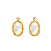 wholesale S925 Silver Plated 14K Gold, French Vintage-inspired Oval Natural White Shell Earrings by Dunli Jewelry-White Shell Earrings 925 Silver