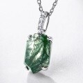 wholesale S925 Silver Japanese and Korean New Geometric Minimalist Aqua Agate Pendant with Green Moss Stone Necklace for Women Cross-Border Exclusive-0-2