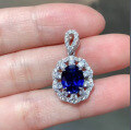 wholesale S925 Sterling Silver New High-end Jewelry Lab-grown Sapphire Suite 2 Carat Oval Ring Pendant Earrings-0-7