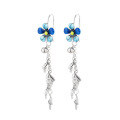 wholesale S925 Sterling Silver Ethnic Style Ethereal Floral Floral Resin Enamel Filigree Flower Long Tassel Earrings for Women-0-4