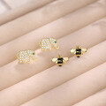 wholesale S925 Sterling Silver European And American Style Creative Color Zircon Small Ear Studs For Women, Unique Design Flower Sun Bee Earrings-0-2