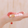 wholesale Silver gradient pink agate fortune charm cherry blossom bracelet for women, versatile and sophisticated, new Chinese-style-0-3