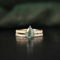 wholesale S925 Sterling Silver Plated 18k Gold Fashion Stackable Natural Moss Agate Ring Gemstone Ring Teardrop Set Ring-Natural Water Grass Agate Ring Stacking US Size 6