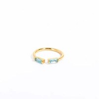 wholesale Adjustable Open Ring In S925 Sterling Silver With Green Stone, European And American Style, Fashionable, Minimalist, Retro Geometric, Korean And Japanese Women's Ring-【December】Lake Blue Diamond Adjustable opening