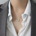 wholesale S925 Sterling Silver XA289 Korean Style Personalized U-Shaped Chain with INS Asymmetric Geometric Semi-Circle Textured Pendant Necklace for Women-0-2