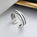 wholesale S925 Sterling Silver Minimalist Multi-Layer Irregular Lines Open Ring, Korean Style Creative Niche Index Finger Ring-0-0