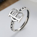 wholesale S925 Sterling Silver Geometric Irregular Chain Letter B Ring Ins Niche Minimalist Style Versatile Fashion Index Finger Ring-0-2