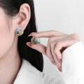 wholesale S925 silver antique ethnic-style matte oxidized resin enamel vibrant koi fish stud earrings-0-3