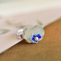 wholesale 925 Silver with Certificate Antique Gold Inlaid Hetian Jade Adjustable Open Ring Cold Enamel Lotus Gemstone Women's Ring-0-6