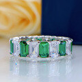 wholesale S925 Silver Large Row Diamond Ring Fashionable Green Diamond Emerald Cut Square Full Circle Diamond Ring Index Finger Ring-0-3