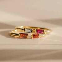 wholesale Popular in Europe and America, **Sterling Silver** Adjustable Double Rectangle Birthstone Ring with Zirconia, Perfect for Friends' Weddings and Birthday Gifts-Platinum>Adjustable opening