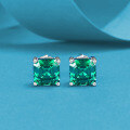 wholesale Metal material first: 7*7mm emerald pagoda flat simulation diamond four-prong ear stud earrings, new jewelry by Zhuozhifang-0-0