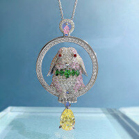 wholesale 925 Sterling Silver New 15mm High-Carbon Diamond 7*10 Adorable Cute Bunny Luxurious Full Diamond Pendant-N202 Yellow Diamond Rabbit [with chain] &gt;925 silver
