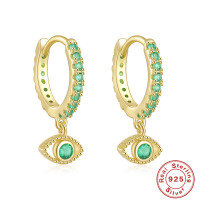 wholesale S925 Sterling Silver Classic Evil Eye Dangle Earrings with Crystal Accents-Gold-Blue Diamond 925 Silver