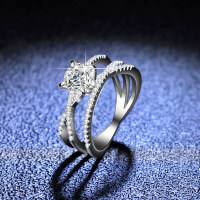 925 Silver Moissanite Ring, Women's Three-Life Design, Viral Live Stream Trend-One carat (eight hearts and eight arrows zircon)  13 yards