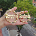 wholesale Gold-plated thick twist hip-hop exaggerated name earrings with heart for women-0-1