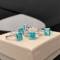 wholesale 925 Sterling Silver TikTok Viral Paraiba Ring Earring Necklace Set with Emerald Zirconia High-end Jewelry-0-2