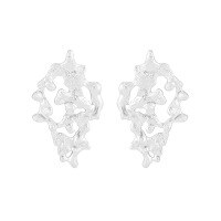 wholesale S925 Sterling Silver Hollow Frosted Irregular Earrings for Women, European and American Style, Small Batch, Unique Asymmetric Design-Silver [with sterling silver ear plugs]  925 silver
