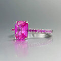 wholesale S925 Sterling Silver 6*8mm Pink Crystal Ring Women's Ins Style Daily Minimalist Versatile-0-1