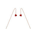 wholesale S925 silver heart-shaped long drop earrings, Korean-style minimalist red diamond love ear thread earrings E6178-0-4