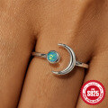 wholesale S925 Sterling Silver Moon Flower Diamond Opal Adjustable Ring for Women-0-2