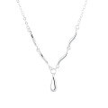 wholesale S925 Sterling Silver Korean Dongdaemun Minimalist Geometric Teardrop Pendant Necklace Creative Matching Collarbone Chain-0-4