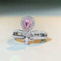 wholesale 925 Sterling Silver Ring Ins Style Xiaohongshu Recommended Hit Pink Diamond Ring Crown Teardrop Coronation Zirconia Diamond Ring-0-1